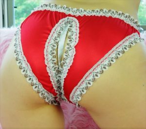 Unisex open crotch butterfly nylon sissy ruffled panties